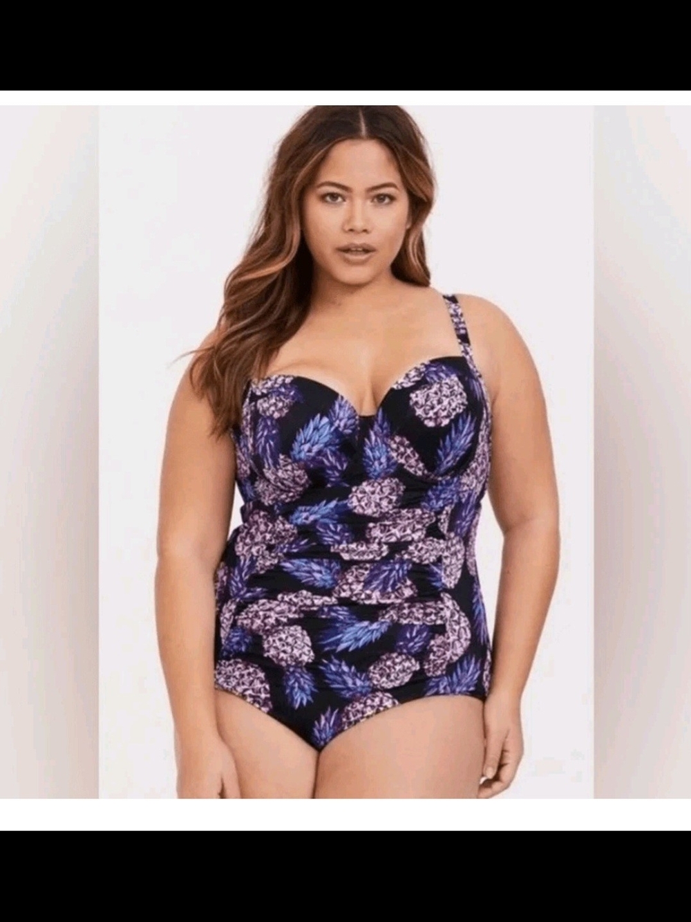 torrid 3 Black One-Piece Swimsuit with Pink Pineapple Pattern Underwire